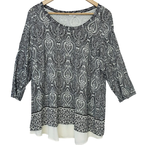 Rose & Olive Tops - Rose & Olive Blouse 1X Pull Over Printed  Stretch 3/4 Sleeve Classic Office Work